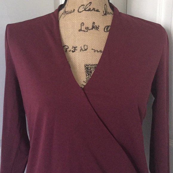 Ann Taylor Factory Burgundy Faux-Wrap Top - Picture 2 of 8